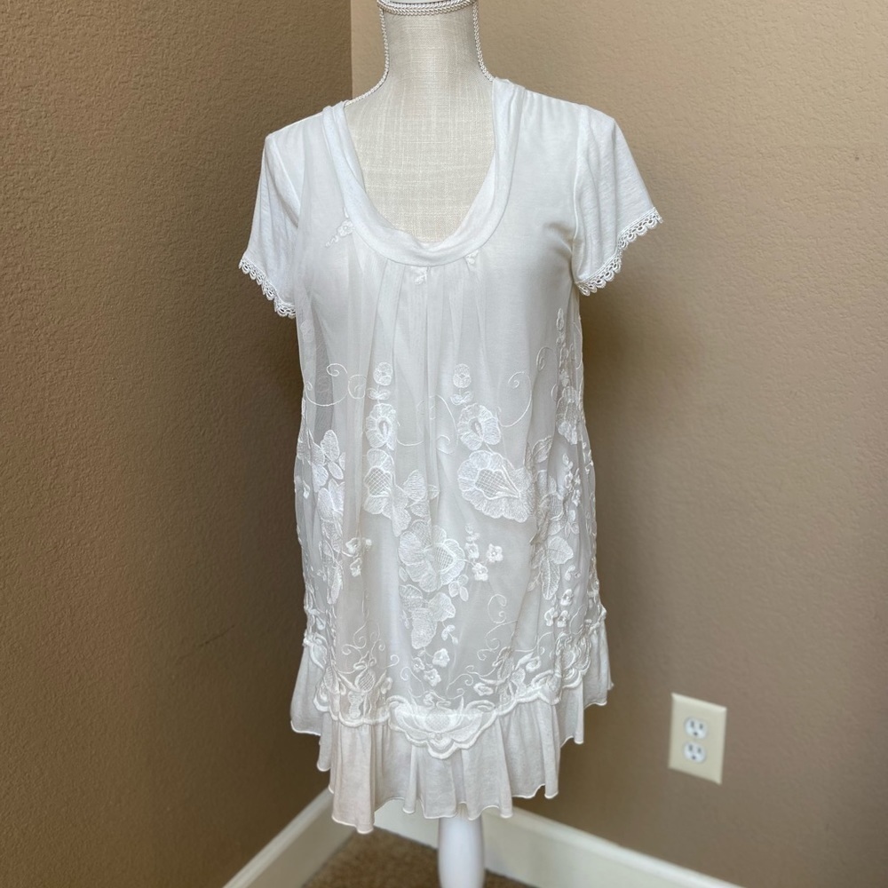 Sundance White Lace Embroidered Top, XS